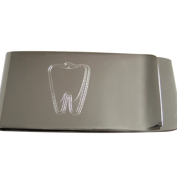 Dentist Tooth Money Clips | Kyle Design Silver Toned Etched Dentist Tooth Money Clip